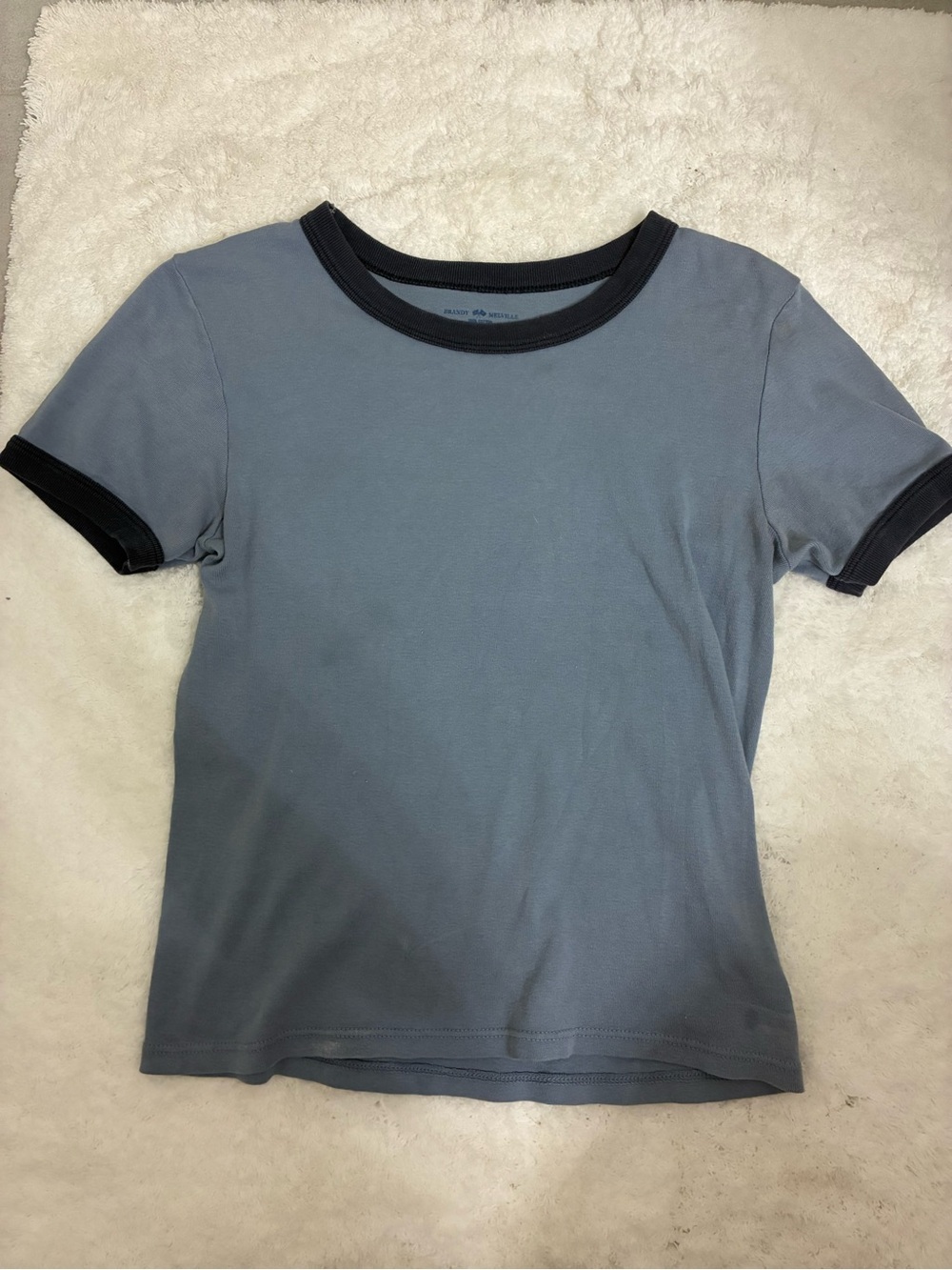 Brandy Melville Blue Gray Ringer Tee with Black Trim